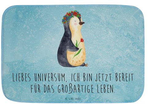 Mr. & Mrs. Panda Badteppich Pinguin Blumen - Geschenk, Badgarnitur, Blumenkranz, Leben, Geschenkidee, Teppich Badezimmer, Badezimmermatten,