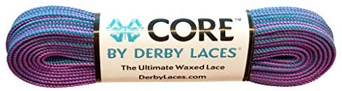 Derby Laces CORE Narrow 6mm Waxed Lace for Figure Skates, Roller Skates, Boots, and Regular Shoes, Purple-teal Stripe, 96 Inch / 244 cm