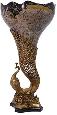 Casa Padrino Jugendstil Vase Pfau Messing/Porzellan 37.5 x H 72 cm - Barock Rokoko Home Deko