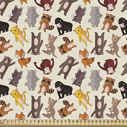 ABAKUHAUS Cartoon-Tier Gewebe als Meterware, Freundlicher Dschungel, Schön Gewebten Stoff für Polster und Wohnaccessoires, 1M (148x100cm),Ecru Braun