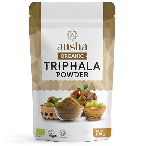 Ausha Organic TRIPHALA Powder - 100g - UK Certified Organic by Soil Association - Gut Health, Constipation Relief, Digestion