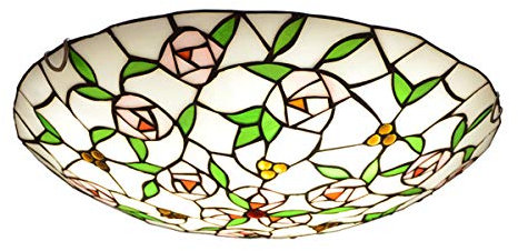 GDLight Tiffany-Art-Rose Deckenleuchten Französisch Stil Pastoral Flush Mount Deckenbeleuchtung Handgefertigte Glasmalerei Runde Deckenlampe für Schlafzimmer Wohnzimmer Study, E27,30cm