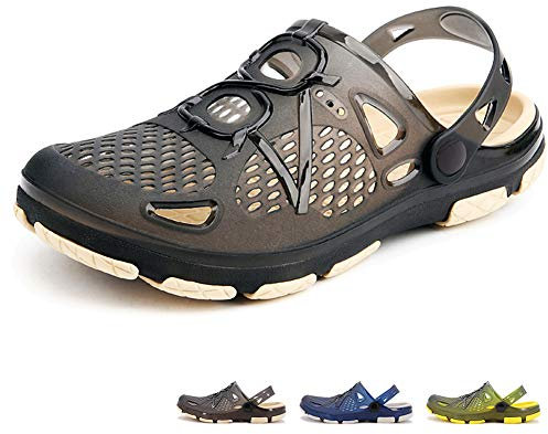 beister Mens Clogs Non Slip Water Shoes with Adjustable Strap, Lightweight Slip on Mules Garden Kitchen Outdoor Beach Yard Pool Shower Summer Sandals Slippers Black Beige