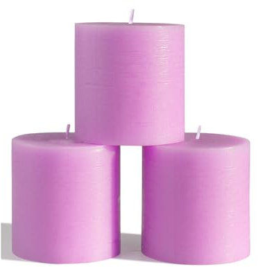CANDWAX 7.6x7.6 cm Pillar Candle Set of 3 - Decorative Rustic Candles Unscented and No Drip Candles - Ideal as Wedding Candles or Large Candles for Home Interior - Lilac Candles
