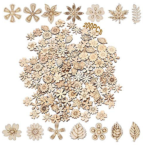 Naturholzscheiben Streudeko 200 Stücke Holz Streuteile Holz Blumen Scheiben Kleine Holzformen Holz Blätter Deko Holzscheiben Blumen Für Diy Handwerk Dekohänger Hochzeit Blatt Formen Dekoration