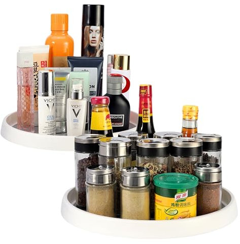 Vinsani 2 Pack Round Turntable Organiser Multifunctional Non-Slip Spice Rack Kitchen Storage Lazy Susan for Pantry, Cupboards, Kitchen Cabinets, Fridge, Makeup & Craft Accessories Holder (Medium)