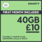 SMARTY 40GB Pre-loaded Pay As You Go SIM.
