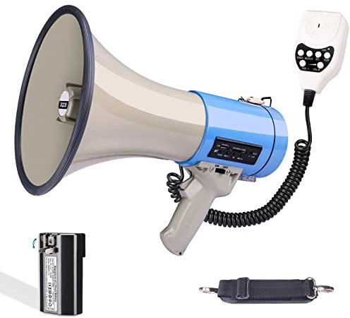 HH-CC Haut-parleur professionnel mégaphone 50 W avec microphone amovible, batterie rechargeable et sangle portable, sirène enregistrement 260 S, entrée USB/SD/AUX, pour la police, les pom-pom girls
