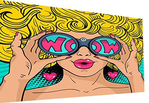Magic Canvas Art Frau Wow Brille Pop Art Leinwandbild 1- teilig Hochwertiger Kunstdruck Wandbilder – B8395, Material: Leinwand, Größe: 80x80 cm