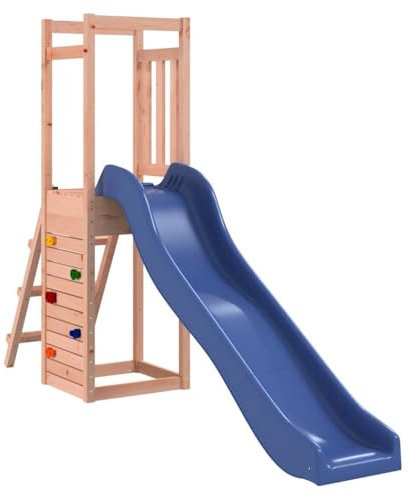'vidaXL Solid Douglas Wood Outdoor Playset – Multifunction Childrens Garden Climbing Frame with a Rock Wall, Wave Slide, and Sandpit - Brown'