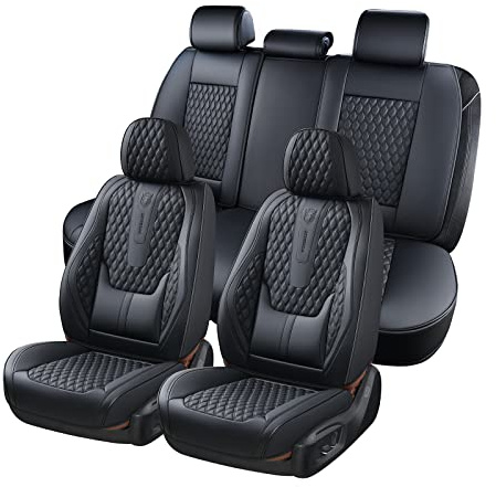 Coverado Car Seat Covers Full Set 5PCS, Waterproof Nappa Leather Protector Seat Covers for Cars utomotive Vehicle Cushion Cover Universal Fit for Most Sedans SUV Pick-up Truck(Black)