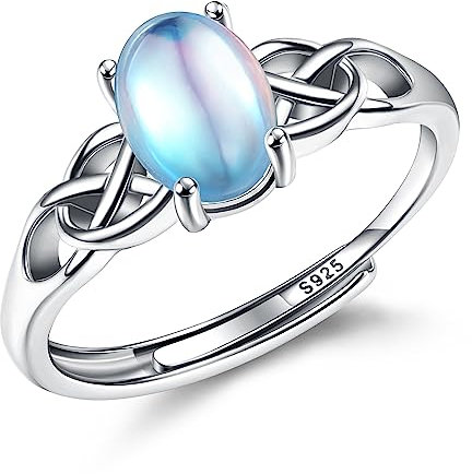 Adramata Ring Silber 925 Damen Mondstein Ring 18 Karat Vergoldeter Offener Ringe Frauen Verstellbarer Fingerring Glänzender Daumenring Ovaler/Runder/Herz Ring Silber Ring für Damen