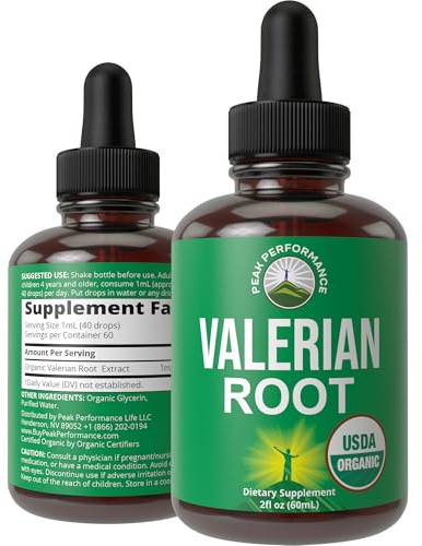 USDA Organic Valerian Root Liquid Drops Supplement. Vegan Extract Tincture for Relaxation, Sleep, Calm. Great Alternative to Valerian Capsules. Zero Sugar, Gluten Free Supplements for Women and Men
