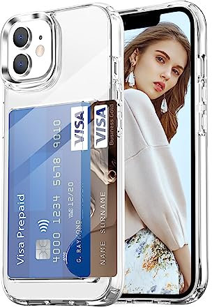 YEPO Card Slot Case for iPhone 12 Clear, TPU+PC Wallet Case Bag Cover with Card Slot Phone Case for iPhone 12 Holder Shockproof