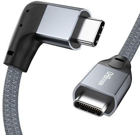 OHBUYAGN Cable USB tipo C de carga rápida, compatible con 100 W, 20 Gbps, 4 K UHD, cable USB C 90 grados para Oculus Quest, MacBook Pro, iPad Pro, Galaxy S20(2M)