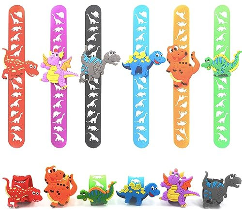 6Stück Dinosaurier Schnapparmband Kinder,Armband Dinosaurier Wristband Silikon Slap Armbänder für Dinosaurier Motto Geburtstag Mitgebsel Kinder,Dinosaurier Geburtstag Deko,Kinder Party Bag Fillers