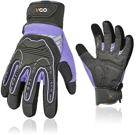 Vgo... Heavy Duty Work,Synthetic Leather Yardwork Gardening,Impact Protection Construction Gloves,Vibration Reduction Mechanic Gloves Women Touchscreen 1Pair SL8849IP(Purple,S)