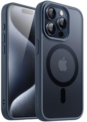 JETech Funda Magnética para iPhone 15 Pro 6,1 Pulgadas Compatible con MagSafe, Carcasa Translúcida Mate Trasera Fina Antigolpes (Azul Tempestad)