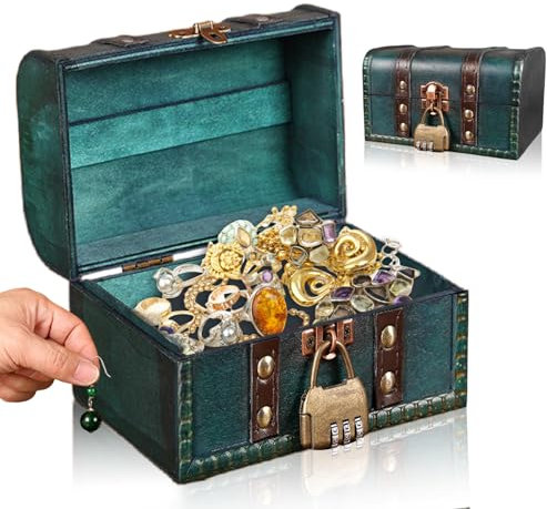 Sporgo Schatzkiste Holztruhe Schatztruhe Aus Holz Vintage Holz Schatztruhe Kleine Mit Schloss, 15x12x7 Cm Holz Piratenkiste Geldtruhe Geschenkbox Schmuckkiste für Aufbewahrung und Dekoration