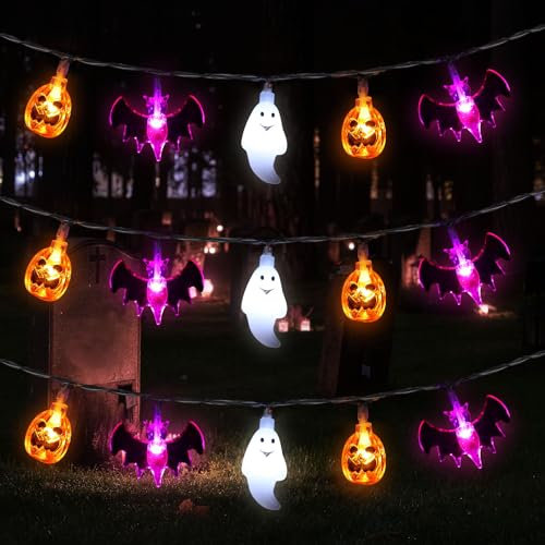 TOYMIS Operable Halloween String Lights, 20 FT/30pcs LED Lights with Remote Control, Battery Powered, Pumpkin Ghost Bat Outdoor Decorations for Indoor and Outdoor Use