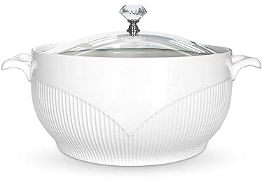 Vnook Soupière en céramique avec Couvercle en Verre, Porcelaine Blanche Servant Une soupière décoration de Soupe Mignonnes soupières couvertes en céramique pour Soupe (Size : 2.5L)