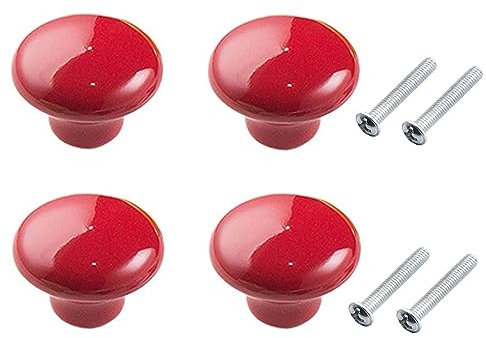 Yesmin 4 Pcs Colored Ceramic Drawer Handles,Cute Cabinet Handles,Wardrobe Door Single Hole,Bedroom,Living Room,Kitchen Furniture-Red