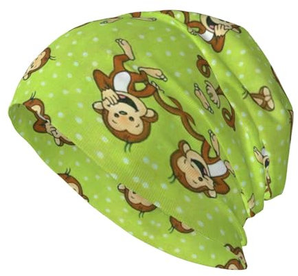 SSIMOO Leaves Stilvolle Strickmütze für Erwachsene, dehnbare Beanie-Mütze ohne Krempe, perfekt für Freizeit und Outdoor, Grüner clever Affe, Einheitsgröße