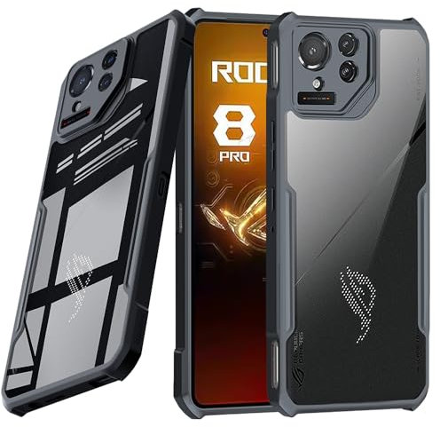 Guizzcg Carcasa para ASUS ROG Phone 8 Pro Funda, [no amarillea] Parachoques de TPU Suave + Funda de Acrílico para Teléfono Móvil Airbag Funda Protectora Anticaídas, Color Negro