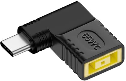 Adaptateur USB C vers Slim Tip, 90 Degrés Convertisseur 65W Type C Mâle vers Embout Allongé Jaune, Adaptateur de Chargeur PD, Connecteur d'alimentation de Generic Compatible avec Len-ovo