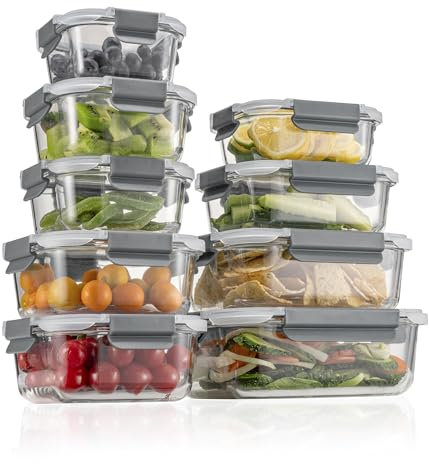 GENICOOK GC Frischhaltedosen aus Glas mit Deckel, Meal Prep Container, luftdichte Lunch-Behälter, Bento-Boxen mit Schnappverschluss für Mikrowelle, Backofen, Gefrierschrank und Spülmaschine