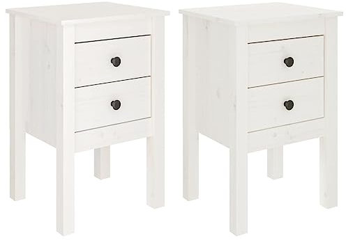 PIXZSSI Nachttisch im Schlafzimmere 2 STK. Weiß 40x35x61,5 cm Massivholz Kiefer Klassischen Design Schränkchen Reichlich Stauraum Indoor Beistellschrank Multifunktional Robuste Oberplatte