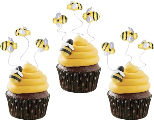 SYKYCTCY 30 PCS Bumble Bee Cupcake Toppers Resin Little Figurine Bee Cupcake Picks Oh Babee Cake Decorations for Bee Theme Baby Shower Kids Boys Girls Birthday Party Decoration Supplies