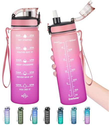 Enerbone 24 oz Water Bottle, Leakproof BPA & Toxic Free, Motivational Water Bottle with Times to Drink and Straw, Fitness Sports Water Bottle with Strap for Office, Gym, Outdoor Sports