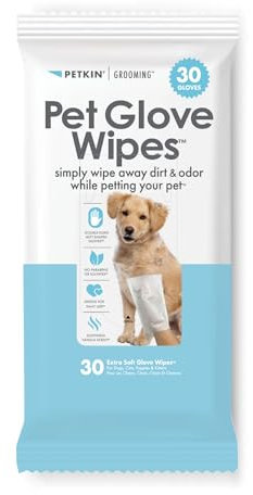 Petkin Pet Glove Wipes for Dogs and Cats, 30 Wipes - Double-Sided Cleaning Wipes - Gently Cleans Ears, Face, Butt, Body and Eye Area - Convenient, Ideal for Home or Travel - Vanilla Scented