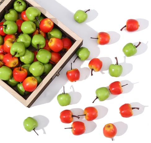 CHGCRAFT 60 STK Mini Künstlicher Apfel Gefälschte Frucht Simulation Grüne Und Rote Äpfel Gefälschte Frucht Apfel Mini Gefälschte Äpfel Für Home Party Weihnachtsbaum Dekor Party Foto Requisiten