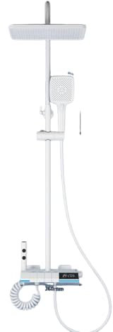 kit doccia termostatico, set moderno con soffione doccia con luce ambiente, tasto pianoforte, display digitale, set completo di rubinetto doccia a pioggia e portatile, rubinetto vasca, altezza r