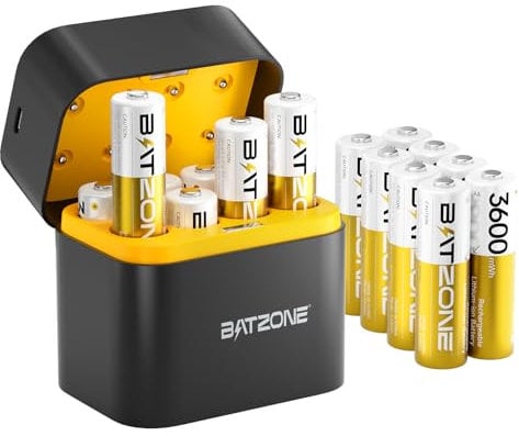 Zepath Wiederaufladbare Lithium Akkus AA 16-Pack mit Ladegerät, 3600mWh Hohe Kapazität 1.5V AA Batterien, Lang anhaltende wiederaufladbare AA Li-ion Batterie mit Integrierter Charing Aufbewahrungsbox