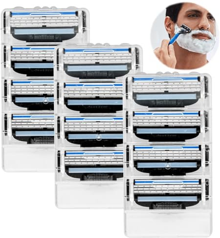 Klingen Mach 3, Nachfüllpackungen Mach 3 Turbo für Rasierklingen für Herren, professionelle Sicherheitsrasierklingen für Fusion Proglide Gesichtskontur, Geschenk für Vater und Freund (12 Stück)