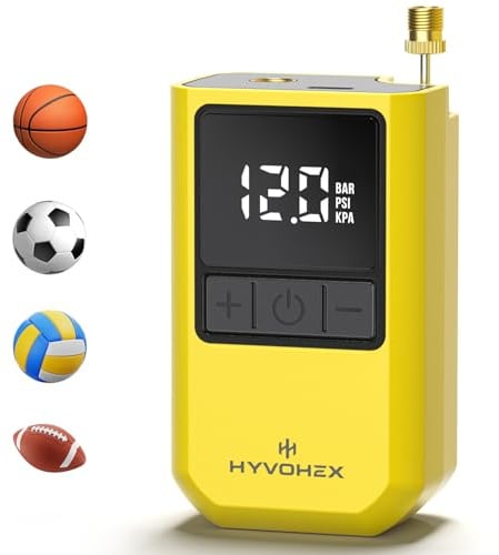Ball Pump for Sports Balls, HYVOHEX Portable Electric Basketball Pump Ultra Fast Inflation, with Digital LED Display Air Pump for Balls, Preset Pressure with Ball Needle for Soccer, Volleyball