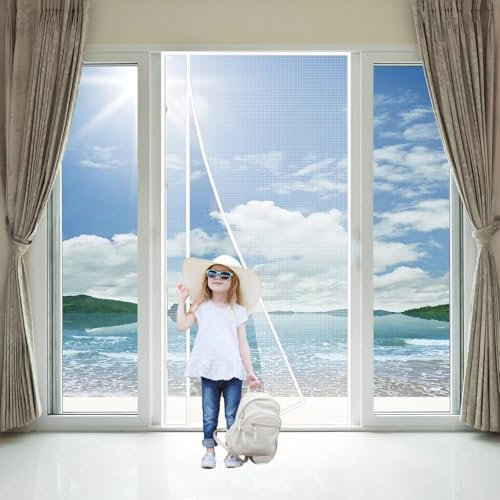 Zanzariere per finestre, 110x265cm Bianco Zanzariera autoadesiva per finestre, con nastro biadesivo autoadesivo, tiene fuori mosche/zanzare