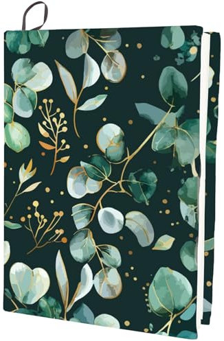 CRASPIRE Funda Elástica para Libros de 15.7 x 9.8 Pulgada con Diseño de Hojas Verdes Y Plantas para Cuadernos de hasta 9 x 11 Pulgadas de Tela de Poliéster Reutilizable Lavable para Proteger Libros