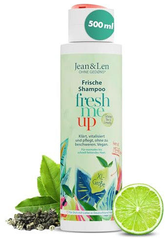 Jean & Len Frische Shampoo Grüner Tee & Limette, für normales bis schnell fettendes Haar, schützt vor Feuchtigkeitsverlust, ausgleichende Pflege, ohne Silikone & Parabane, vegan, 500 ml