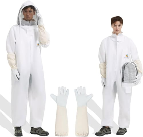 ACLUYSKA Bee Suit for Men Women Sting Proof, Polycotton Beekeeping Suits Beekeeper Costume&with Glove &Ventilated Hood, Bee Outfit for Backyard and Beekeeping(XL)