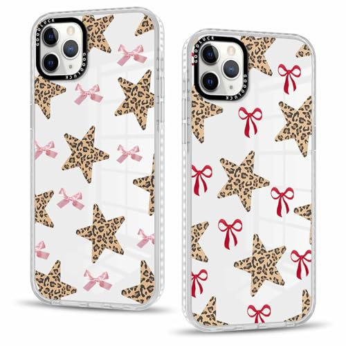 Phoona 2 packs Phone Case for iPhone 11 Pro Max 6,5'', Leopard Print Star Bow Pattern with Transparent Aesthetics Design Cover, Soft Shockproof Protective Bumper Slim Funda for Women Girls