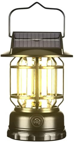 Nybhyjka Luz solar para camping, linterna recargable con sensor de movimiento para tienda de campaña, lámpara de paisaje portátil vintage con energía solar para decoración de patio