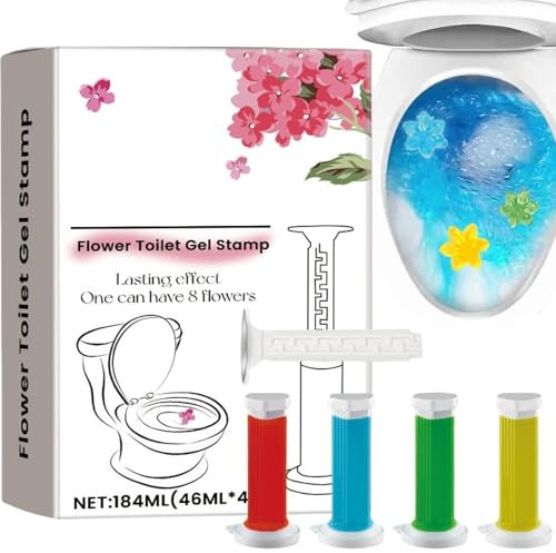 4-Pack Toilet Gel Stamps & Cleaning Gels, Floral-Scented Bathroom Air Freshener, Toilets Bowl Freshener, Toilets Stick on Gel Discs, Long-Lasting Fragrance-Gels for Toilet-Bowls, Easy Apply