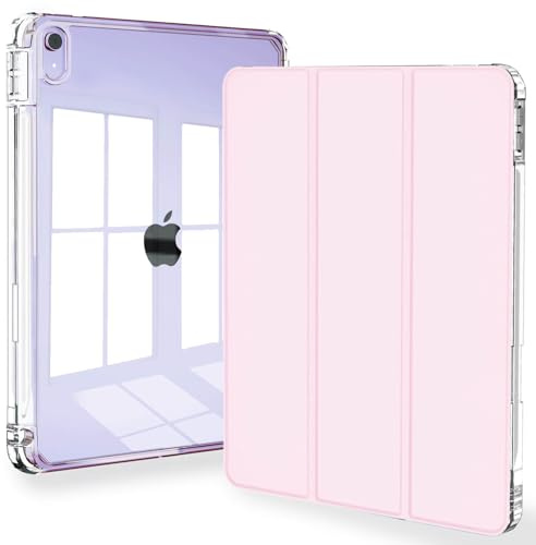 Feams Étui fin pour iPad Air 11 M3 2025 / M2 2024, iPad Air 5e génération 2022 / iPad Air 4e génération 2020 10,9 avec dos transparent avec porte-crayon et mise en veille automatique, rose clair