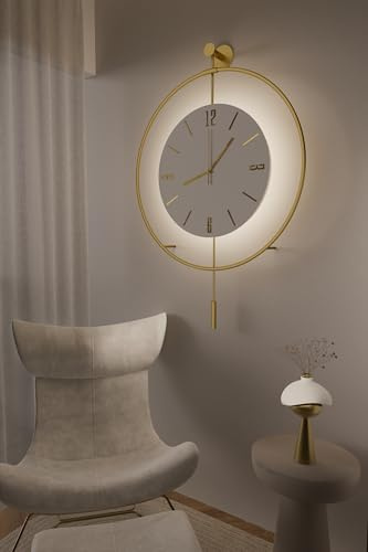 FUNTLY Timelles Wall Clocks for Living Room, 50cm Large Modern Silent Wall Clock, Gold Clock with No Ticking, Scandinavian Design with Sweep Movement, for Home Decor (Gold)
