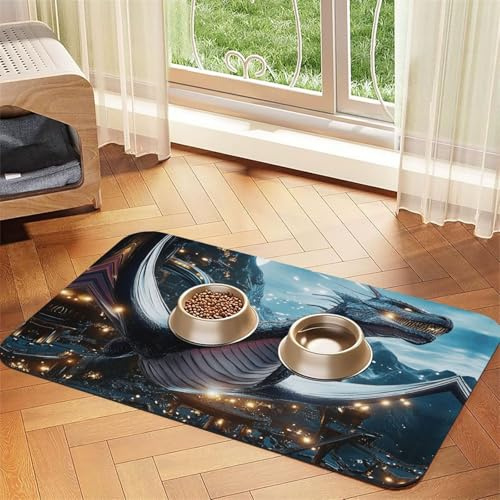 The Majestic Japanischer Drache Futtermatte für Hunde und Katzen, saugfähig, Leder, Tischdecke für Wassernapf, wasserdicht, keine Flecken, schnell trocknend, rutschfest, 60 x 40 cm