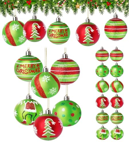 Weihnachtskugeln 12Stk 6cm Grün Grin-ch Christbaumkugeln 6cm Kunststoff Christbaumkugeln Weihnachtsdeko mit Aufhänger für Weihnachtsbaum Dekoration Weihnachten Hochzeit Party (12)